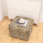 20x20x14 Inches Fluffy Square Pouf Ottoman - Plush Furry Ottoman Foot Rest Stool with High-Density Foam, Versatile Floor Seating for Living Room (Leopard Print)