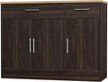 Shintenchi Modern Farmhouse Sideboard Buffet Cabinet,Barn Doors Buffet Cabinet with 2 Drawers & 3 Doors,Wood Coffee Bar Cabinet with Adjustable Shelf for Kitchen Living Room,Brown