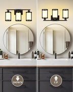 3-Light Black Bathroom Light Fixtures with Milk White Frosted Glass, 21" Modern Bathroom Vanity Lighting Fixtures Over Mirror with Metal Cage, Wall Sconce Lights for Bath, E26, OS-3014BKW-3W