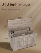 DINZI LVJ Storage Chest, 31.5”Wooden Toy Box with 2 Safety Hinges, Entryway Storage Bench with Flip-Top, Sturdy Storage Trunk for Living Room, Bedroom, Easy Assembly, Greige