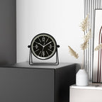 QIYAODECO® Vintage Metal Desk Clock for Bedroom, with Adjustable Angle Ticking Small Battery Operated Mantel Bedside Clock, Decorative Table Old Fashioned Style Black Decor Adult Kid Gift,Silver/Black