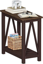 ChooChoo Farmhouse End Table, Rustic Vintage Narrow End Side Table with Storage Shelf for Small Spaces, Nightstand Sofa Table for Living Room, Bedroom Espresso
