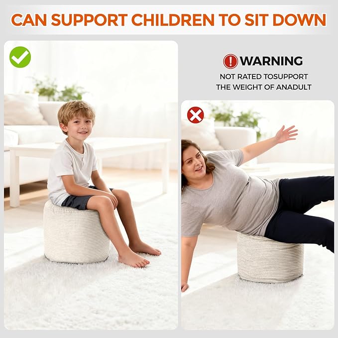 Pouf Ottoman Foot Rest, Comfortable & Soft, Round Footstool for Living Room, Bedroom, Office, Room Decoration, Corduroy Foot Stool Pouf with Odorless & Anti-Clump Filling, Large Beige