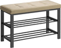 SONGMICS Shoe Bench, Storage Bench, Entryway Bench with Cushion, Shoe Shelf with Seat, Space-Saving, Modern Style, for Living Room, Bedroom, Hallway, Camel Brown and Ink Black ULBS057K01