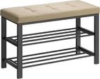 SONGMICS Shoe Bench, Storage Bench, Entryway Bench with Cushion, Shoe Shelf with Seat, Space-Saving, Modern Style, for Living Room, Bedroom, Hallway, Camel Brown and Ink Black ULBS057K01