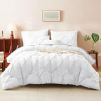 CozyLux Twin XL Comforter Set White, 5 Pieces Twin Extra Long Pintuck Bed in A Bag for College Dorm, Pinch Pleat Bedding Set with Comforter, Sheets, Pillowcase & Sham