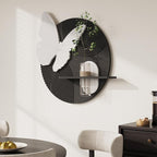 Troartos 3D Textured Black and White Wall Art for Living Room, Modern Minimalist Butterfly with Vase Artwork for Walls, Geometric Round Sandstone Wall Decor for Bedroom, Hallway, Dining Room, Office