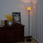 Tiffany Floor Lamp Tochiere Standing Lamp Yellow Sunflower Style Stained Glass Floor Light Vintage Tall Pole Uplight Corner Lamp with Foot Switch for Home Decor Living Room Bedroom