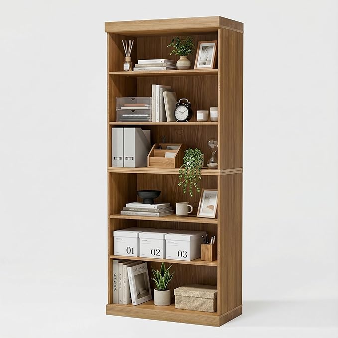 Casaphoria 6 Tier Wooden Bookshelf, 72" H Tall Book Shelf with Adjustable Shelves, Wide Bookshelf with 16" Deep Storage Space for Living Room,Bedroom & Home Office