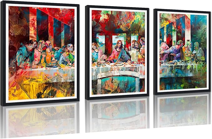 Novatique Last Supper Canvas Wall Art Graffiti Wall Art Jesus Christian Religious Wall Decor for Living Room Bedroom,12" x 16" x 3Pcs