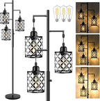 68" Dimmable Floor Lamp, Farmhouse Standing Lamp with Elegant Metal Cage, Industrial Tall Tree Floor Lamps for Living Room, Bedroom, Study Room, Office (2000LM LED Bulbs Included) - Black