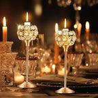 Crystal Metal Tealight Candlestick, Bling Bowl Candelabras, Tall Crystal Candle Holders Elegant Candle Centerpiece for Dining Table Wedding Home Mantel Decor(Golden, 2 Sets(6 Pcs))