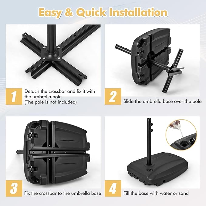 Giantex Offset Patio Umbrella Base - 243 lbs Fillable Cantilever Umbrella Stand with Wheels, Heavy Duty HDPE, Sand Water Weighted Market Umbrella Base for Garden Poolside Yard Outdoor