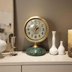Vintage Mantel & Modern Brass Desk/Shelf Clock, Silent Non-Ticking Analog Roman Numerals, Marble Base, Home/Tabletop Decoration for Shelf, Table, Mantel, Bedside, Home Office, Living Room, Bedroom