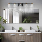 SineRise 5-Light Black and Gold Vanity Light with 3 Color Modes (3000K/4000K/6000K), Eye Protection LED Bathroom Light Fixture, Dimmable Modern Wall Light Over Mirror with Clear Glass Shade