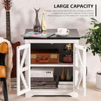 Farmhouse End Table, 24" Large End Tables with Storage, Rustic Square Sofa Beside Table with Glass Barn Door, Wood Side Table Square Nightstand for Living Room, Bedroom, Office (White)