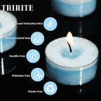 Unscented Plant Tealights Candles, 5 Hours Long Burning Blue Tea Lights Baby Shower Candle, Non-Paraffin, Smokeless, Mini Tealight Votive Candles for Wedding, Valentine's Day, Christmas, 12pcs
