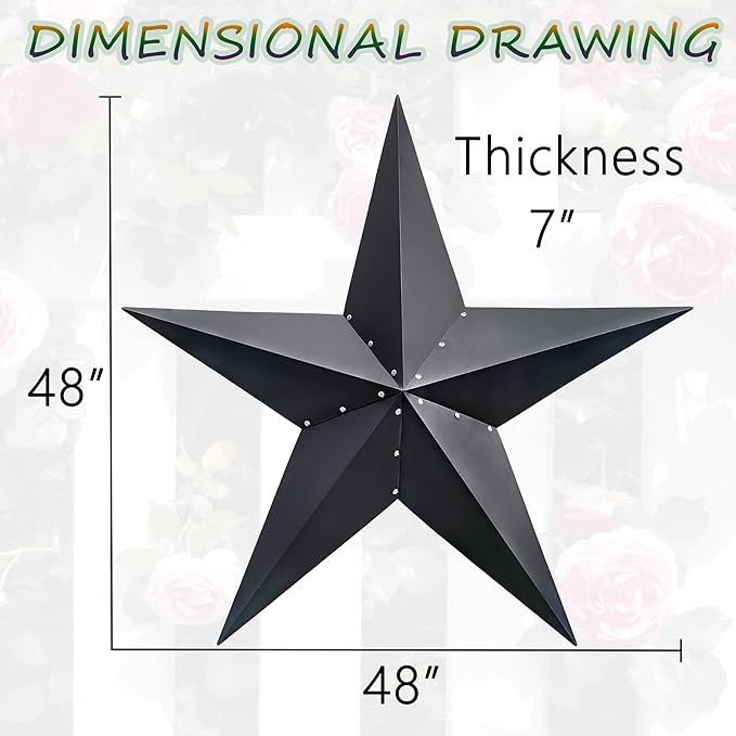 JoyEvy 48" Large Barn Star-Black Barn Star Outdoor Decoration-Metal Stars for Outside Texas Stars Art Rustic Vintage Western Country Home Farmhouse Primitive House Decor- Primitive Wall Décor