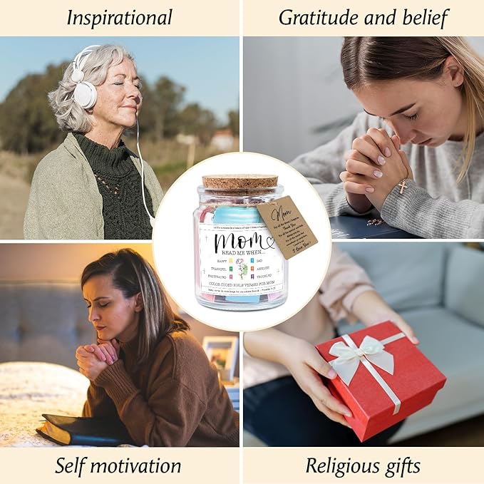 NewEleven Valentines Day Gifts For Mom, Mom Gifts From Daughters Son on Mother Birthday, Bible Jar, Christian Gift for Wife, Thank You Gift Decorative Inspirational Scripture Jar with 92 Bible Verses