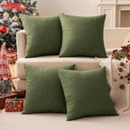 MIULEE Pack of 2 Decorative Outdoor Solid Waterproof Throw Pillow Covers Christmas Euro Sham Faux Linen Garden Farmhouse Cushion Cases for Patio Tent Balcony Couch Sofa 26x26 Inch Dark Green