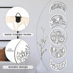 Jetec 5 Pcs Moon Phase Wall Art Decor Wall Pediments Hanging Wooden Phase Spiritual Bedroom Nordic Boho Lunar Aesthetic Art for Living Room Dorm Apartment Ornament(White,10.6 Inch,Flower)