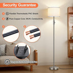 Floor Lamp Simple Design with White Shade, Small Tall Lamps for Living Room Bedroom Office Dining Room Kitchen, Sliver Pole Lamp-Sliver