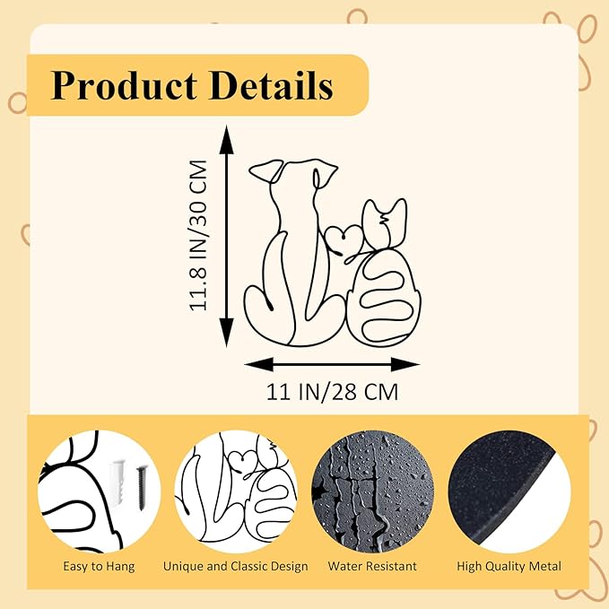 ESTART Metal Dog Wall Art Decor Cat Wall Decor for Cats & Dogs Lover Lovely Wall Decoration for Home Living Room Bedroom Bathroom Dining Room Nursery (Cat and Dog)