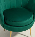 Velvet Barrel Accent Chair with Scalloped Silhouette and Gold Metal Legs, Decorative Piece Suitable for Traditional, Modern, and Contemporary Spaces, Green