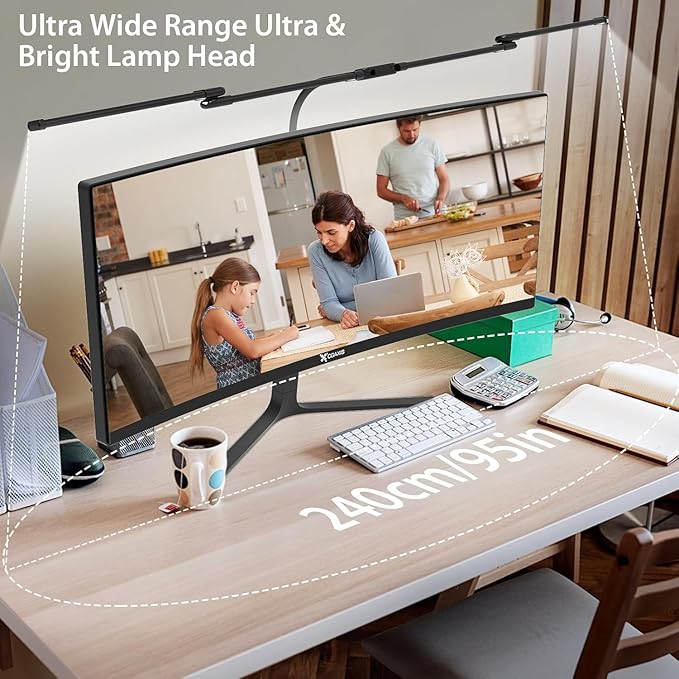 Desk Lamp, Clamp Desks Lamps for Home Office, 24W Flexible Gooseneck Table Lamp, 10 Color Modes & Brightness Eye-Caring Desk Light w/USB Adapter (12V2A Black)