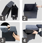 GLAXYFUR Storage Ottoman Cube Folding Footstool PU Leather Storage Bench with Legs, Storage Chest for Living Room, Bedroom, 15.7 x 15.7 x15.7 Inches, Black