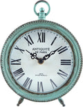 NIKKY HOME Antique Table Clock Silent Non-Ticking, Shelf Desk Top Clock Battery Operated Rustic Distressed Design, Shabby Chic Home Decor for Fireplace Mantel, Desktop, Countertop- Green