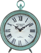 NIKKY HOME Antique Table Clock Silent Non-Ticking, Shelf Desk Top Clock Battery Operated Rustic Distressed Design, Shabby Chic Home Decor for Fireplace Mantel, Desktop, Countertop- Green