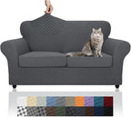 YEMYHOM Latest Checkered 3 Pieces Couch Covers for 2 Cushion Couch High Stretch Thickened Love Seat Sofa Cover for Dogs Pets Elastic Loveseat Slipcover Protector (Dark Gray), 55"-69"(2 Cushions)