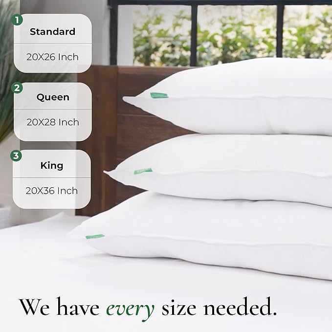 Fern and Willow Premium Bed Pillows - Set of 2, 26"x20" - Luxurious Ultra-Soft Cooling Pillow - Hotel Quality, Down Alternative Fill, Medium Firm Support for Side, Back & Stomach Sleepers