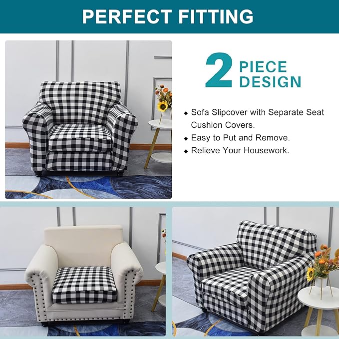 KRFOONN 2 Piece Chair Covers Printed Sofa Covers Couch Covers Washable Armchair Sofa Couch Slipcover Furniture Protector with Elastic Bottom for Living Room (Armchair, 07), Small