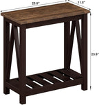 ChooChoo Farmhouse End Table, Rustic Vintage Narrow End Side Table with Storage Shelf for Small Spaces, Nightstand Sofa Table for Living Room, Bedroom Espresso