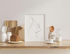 Minimalist Woman Profile Wall Art Upward Gaze Continuous Line Drawing Feminine Face 11x14 Inch Oak Wood White Framed Modern Aesthetic Print for Living Room