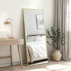 56"x18" Gold Full Length Mirror, Free Standing Mirror Full Length Made of Tempered Glass, Gold Floor Mirror for Bedroom Living Room Gym Dorm