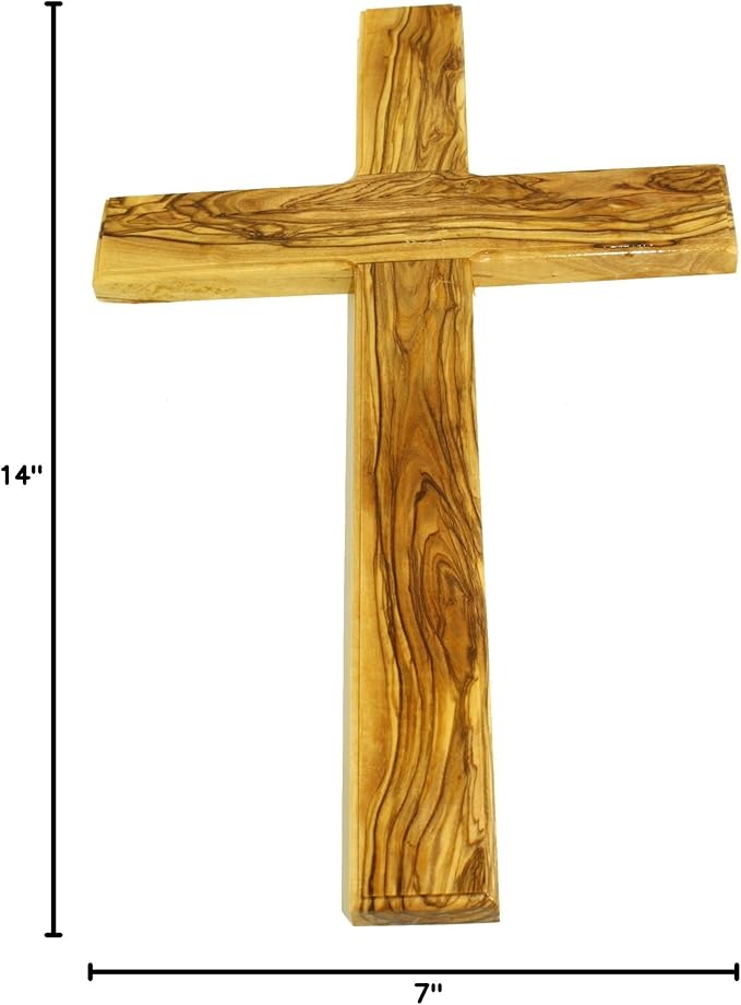 Holy Land Market Ready to Hang Wall Decor Bethlehem Olive Wood Cross - 14 Inches with Certificate & Prayer Card