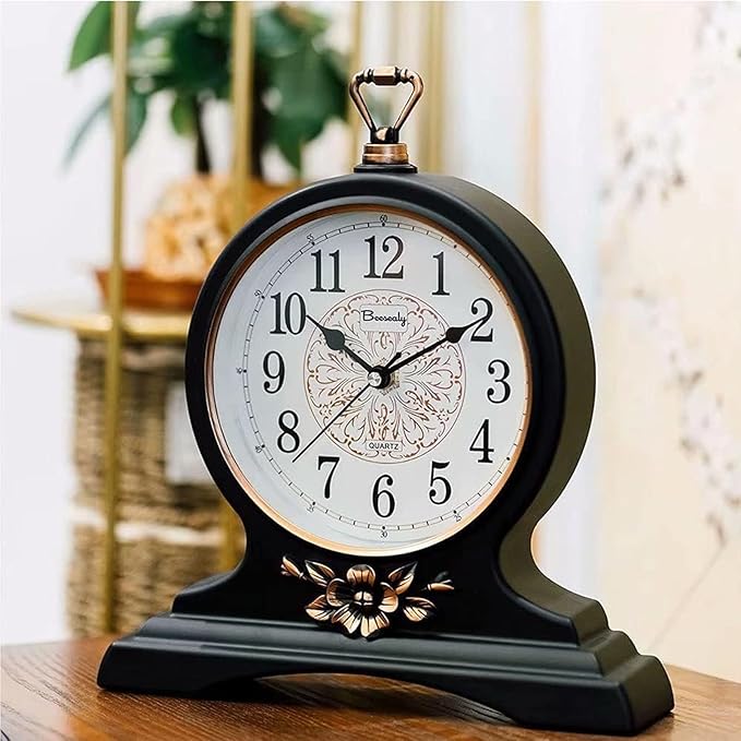 Silent Movement Mantel Clock - Elegant Vintage Home Décor for Office, Desk, Fireplace, Shelf - HD Glass Lens for Classic Style and Accurate Timekeeping