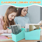 Fuutreo 12 Pieces Book Bins for Classroom Plastic Binder Holder Magazine Stuff Folder File Organizer Box for Home Office School Supplies(12 pcs,Water Blue)
