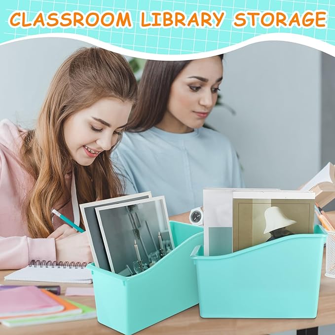Fuutreo 12 Pieces Book Bins for Classroom Plastic Binder Holder Magazine Stuff Folder File Organizer Box for Home Office School Supplies(12 pcs,Water Blue)