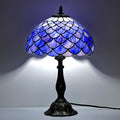 Tiffany Style Table Lamp Vintage Stained Glass Desk Lamp Deep Blue Purple Fish Scales Bedside Reading Light Decor Bedroom Living Room Home Office D12 xH18