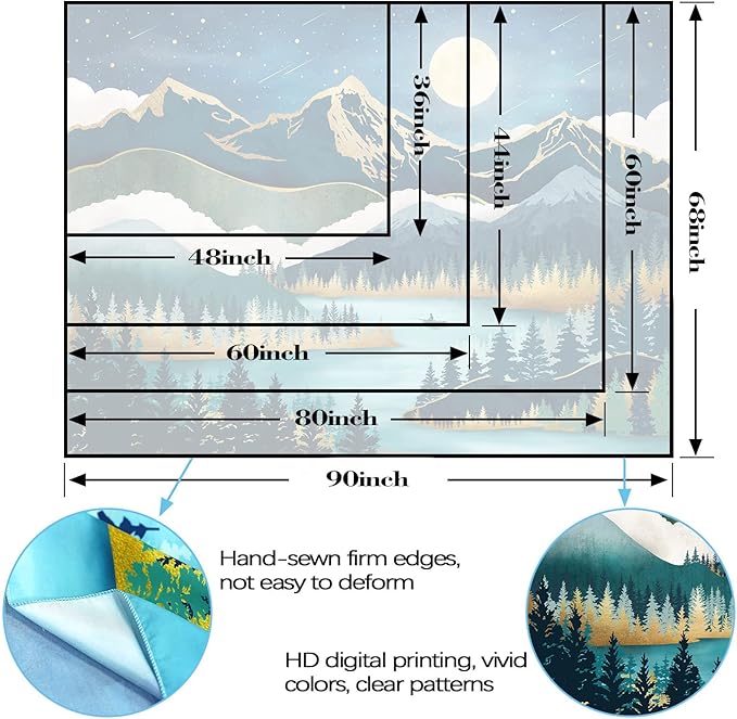 Accnicc Mountain Tapestry Nature Forest Tree Tapestries for Bedroom Aesthetic Starry Night Moon Stars Tapestrys Wall Hanging Teal Abstract Wall Tapestry for Dorm Living Room (Teal, 80'' × 60'')