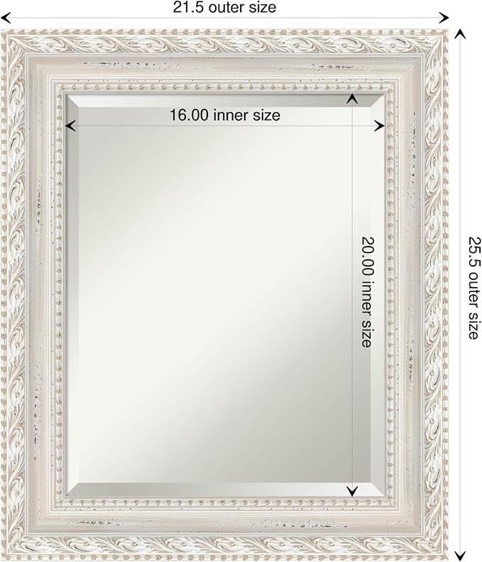 Amanti Art White Wall Mirror 26x22 Opera Off White Rectangle Bathroom Mirror for Wall Decor Living Room, Small Traditional Wood Frame, Hangs Horizonally and Vertically, Bathroom Decor, Beveled Edge