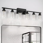 MELUCEE LED Vanity Lights for Bathroom, 6-Light Dimmable LED Bathroom Light Fixtures Black with Crystal Bubble Clear Glass Shade 3000K-6000K LED Wall Light Fixture for Bathroom, Built-in LED Chips