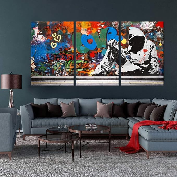 Novatique Colorful Graffiti Wall Art Street Wall Decor Graffiti Painting Picture Banksy Style Wall Art Modern Home Decor for Bedroom Living Room Office, 24"x 36"x 3Pcs