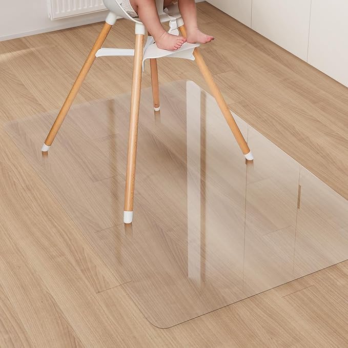 Area Floor Mat for Home, 3'×5' Transparent No Slip Waterproof Vinyl Area Rug, Spill Resistant Hard Floor Protector Cover for Kitchen, Easy Clean Splat Mat for Under High Chair
