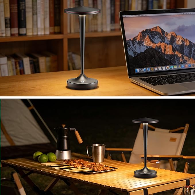 Cordless Lamp Rechargeable LED Table Light,48Hrs Battery Operated Table Lamp,Potable Lamp with Stepless Dimming and Waterproof Lamp for Kitchen,Dining,Shower,Outdoor Patio,Camping (1PBlack)