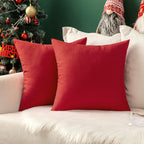 MIULEE Pack of 2 Decorative Outdoor Solid Waterproof Throw Pillow Covers Christmas Euro Sham Faux Linen Garden Farmhouse Cushion Cases for Summer Patio Tent Balcony Couch Sofa 26x26 Inch Red
